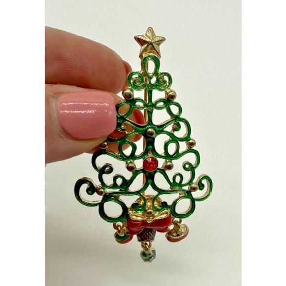 Christopher Radko Vintage Christmas Tree Brooch Red‎ Green Enamel Brooch 3" - Picture 1 of 6